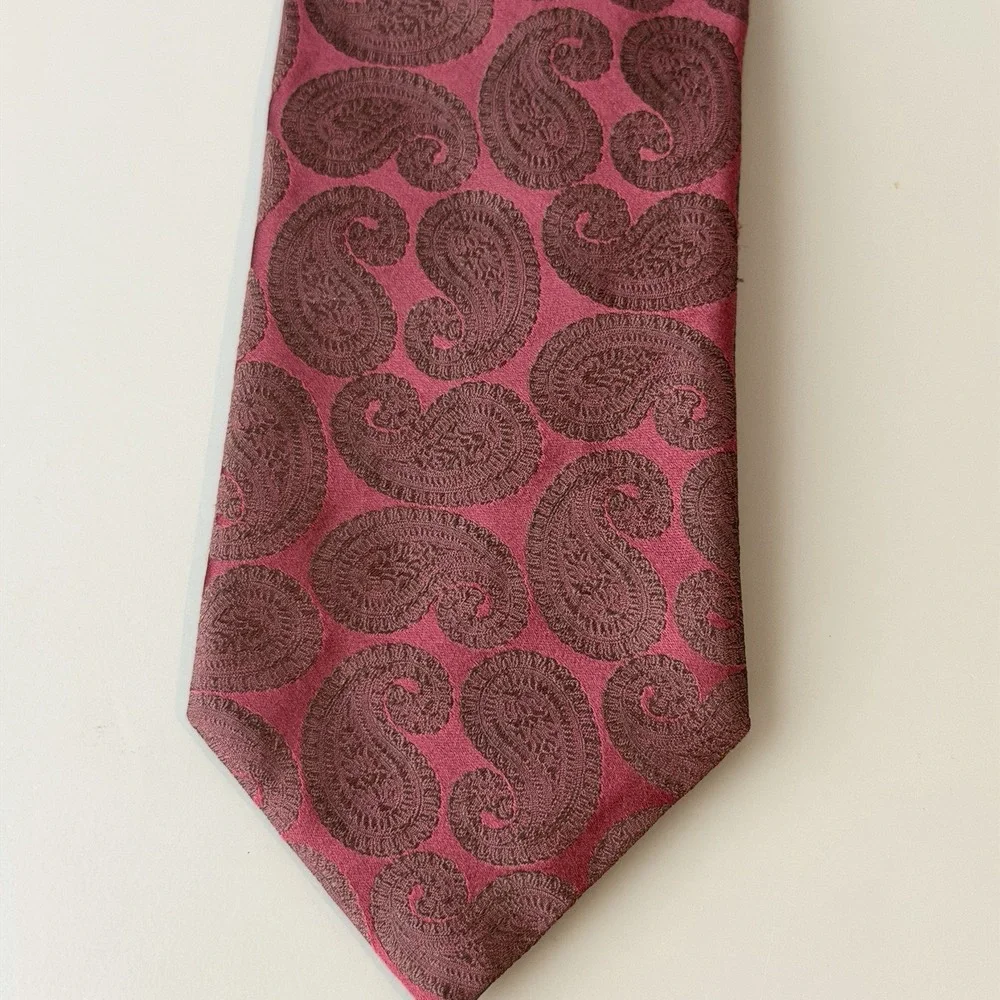 Canali Men's Silk Jacquard Tie Red Paisley Made In Italy Luxury